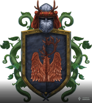 Herb Egaras przedstawiający brązowego gryfa na szaro-granatowym tle