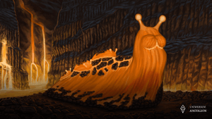 Obrazek przedstawia Ognistego Ślimaka - naturalnego żywiołaka ognia zamieszkującego podziemia Nurra