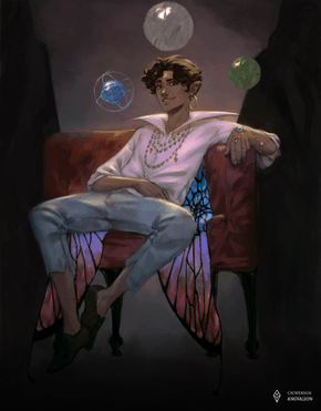 Obrazek przedstawia aspińskiego boga Topaza - boga bogactwa, chciwości, szczęścia oraz losowości.