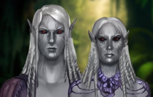 Obrazek przedstawia Księżycowych Elfów z bliznami po używaniu magii