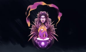 Obrazek przedstawia statuę Kamienia Przestrzeni trzymanego przez Lynn Hailey