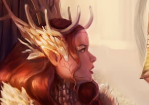 Obrazek przedstawia Päradisę Eíwen Fäíeld’i oraz jej doradczynię, Múr'Läntę