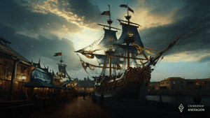 Obrazk przestawia statek Czarną Perłę - statek Baldwina Russela