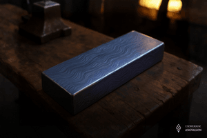 Obrazek przedstawia Stal z Magiczną Rudą - stal o charakterystycznym niebiesko-fioletowym połysku i charakterystycznym falistym wzorze