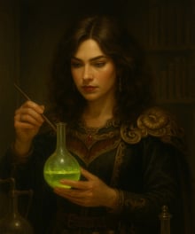 Obrazek przedstawia Céleste Diune, alchemiczkę z Hintervoldu