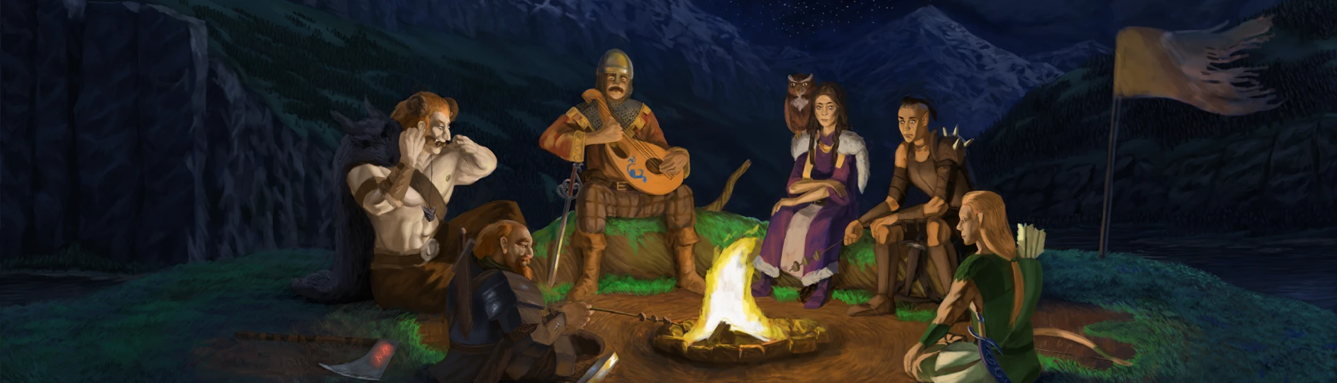 Obrazek przedstawia drużynę siedzącą wspólnie przy ognisku.